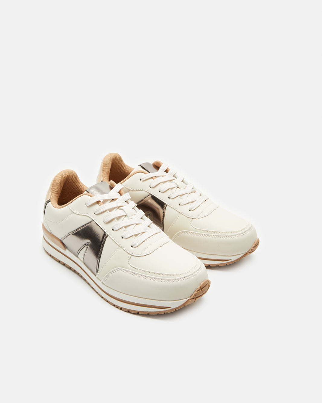 Women Cream Lace Up Sneakers