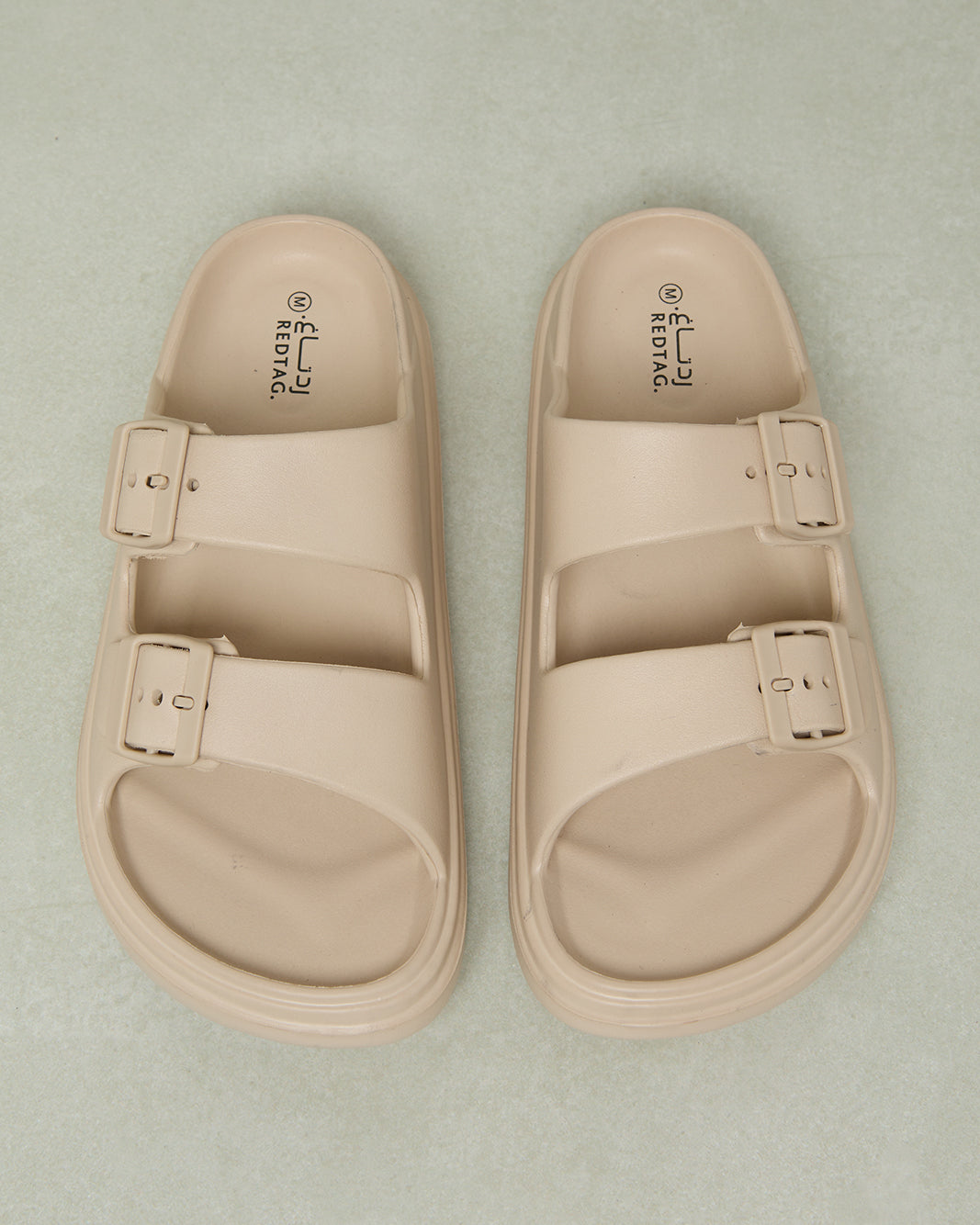 Women Beige Buckle Trim Slide