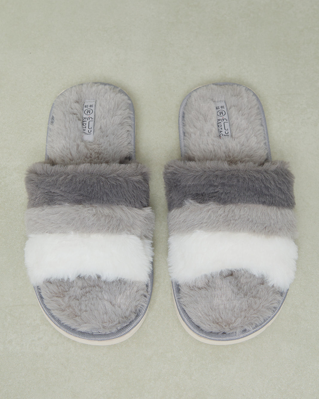 Women Grey Striped Fur Slipper